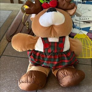 Festive Reindeer Plush with Red and Green Outfit